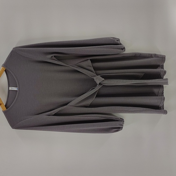 Lionstill Gray Casual Dress Long Sleeve Tie Wrap Waist Mini Dress Size Medium - Picture 1 of 7